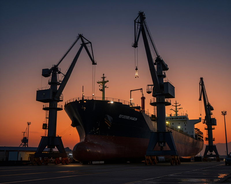 Cinematic view of a massive shipyard